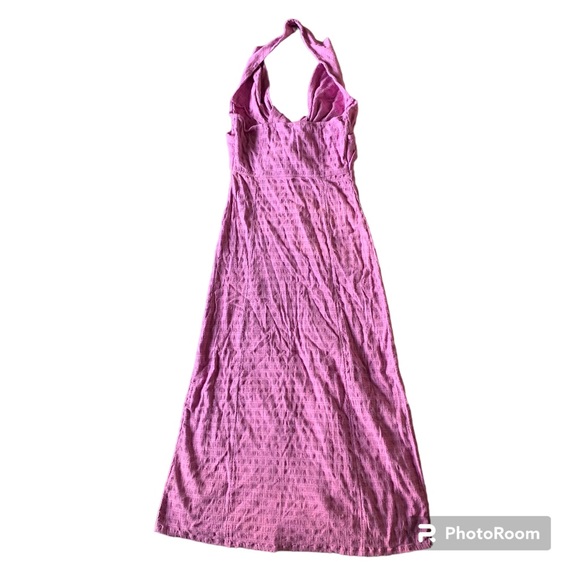 Free People Nya Maxi Dress Size Large Pink Boho Plunge Neck Cut Out Split - Picture 5 of 9